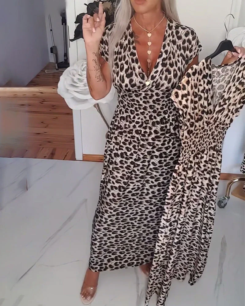 Elegant Leopard Print V-Neck Dress - Image 12