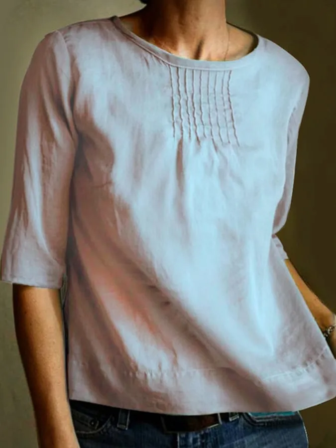 Elegant Mid Sleeve Shirt with Soft Pleats - Image 3