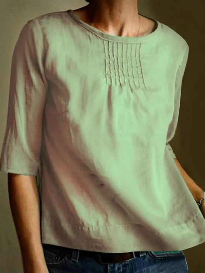 Elegant Mid Sleeve Shirt with Soft Pleats - Image 4