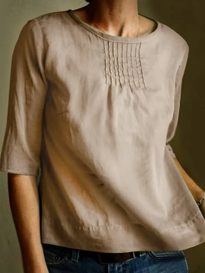 Elegant Mid Sleeve Shirt with Soft Pleats - Image 5