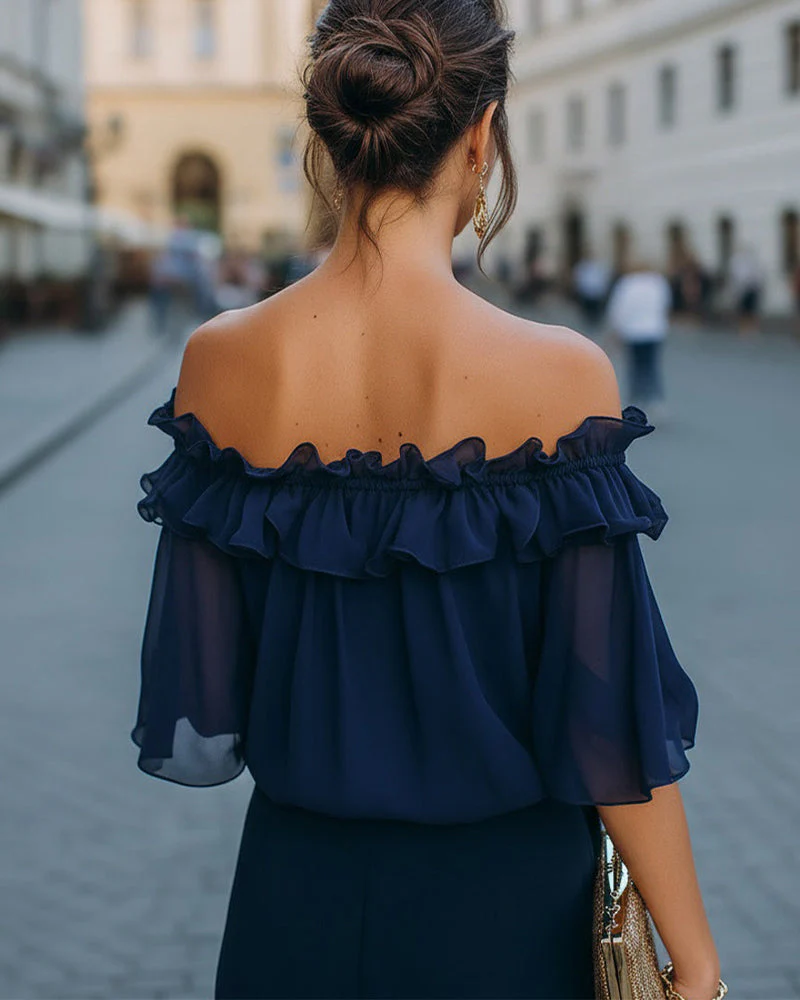 Elegant Off-Shoulder Ruffle Blouse - Image 2
