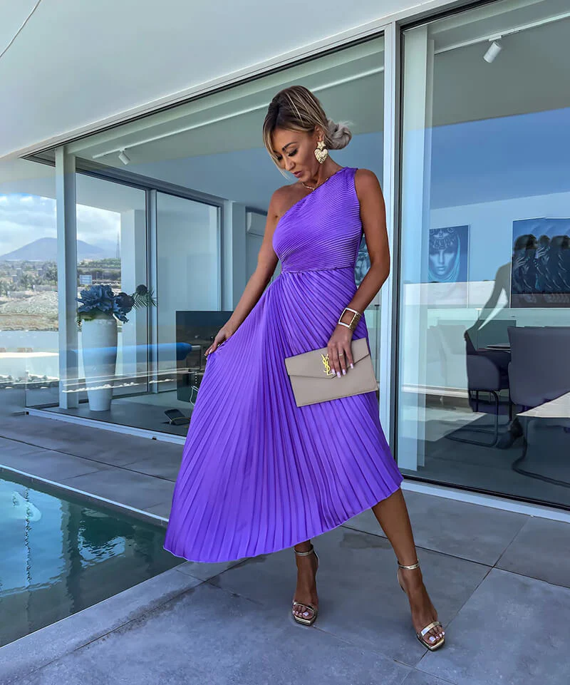 Elegant One-Shoulder Midi Dress - Image 11