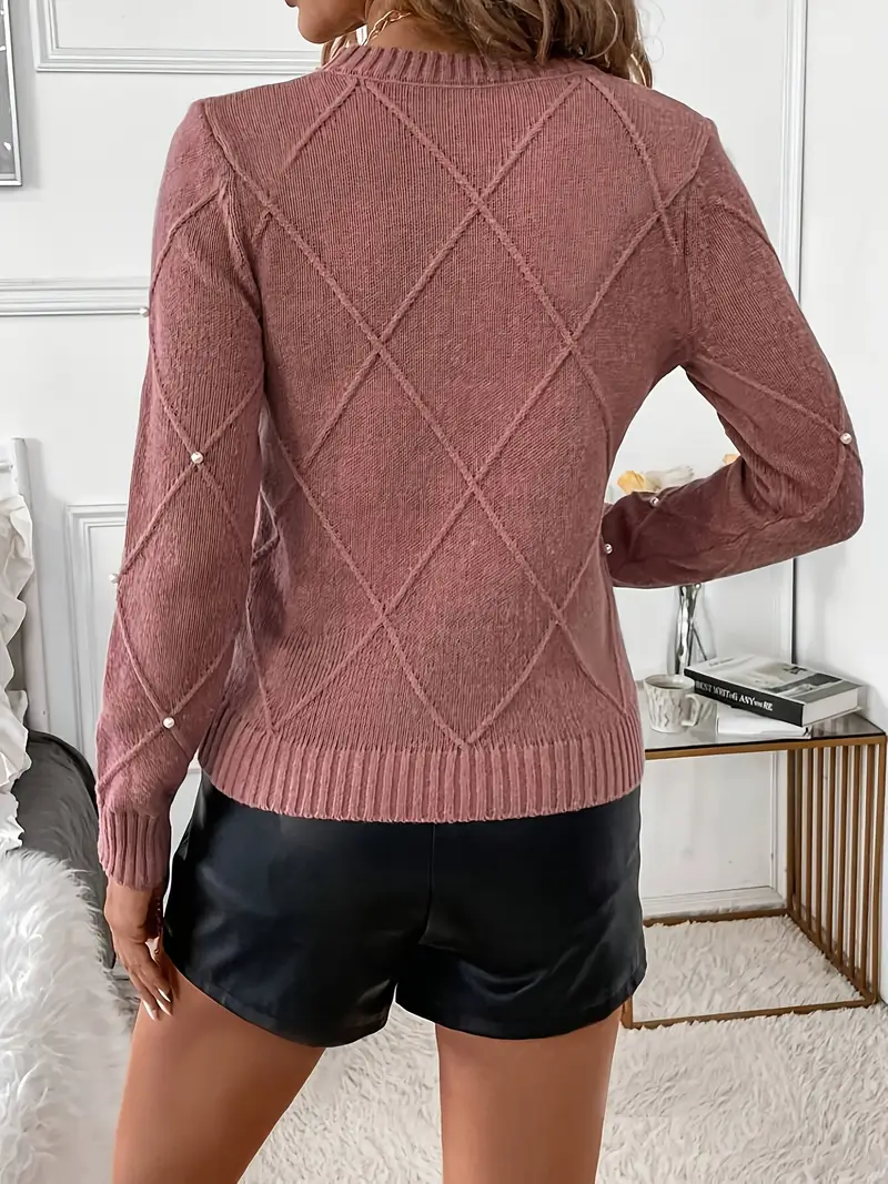 Elegant Pearl-Embellished Knit Sweater for Women - Image 8