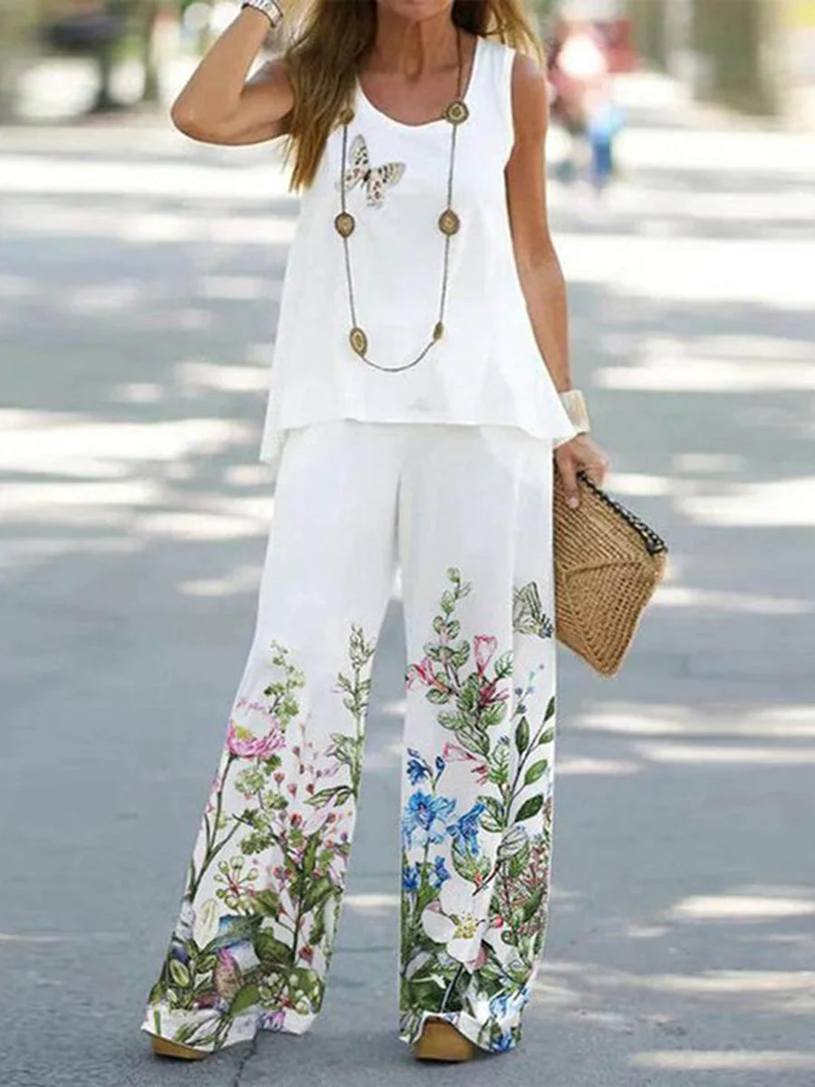 Elegant Printed Sleeveless Two-Piece Set - Image 2