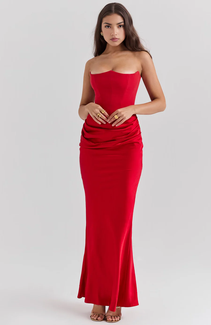 Elegant Retro Solid Color Strapless Party Dress - Image 40