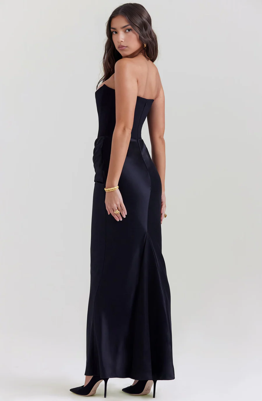 Elegant Retro Solid Color Strapless Party Dress - Image 5