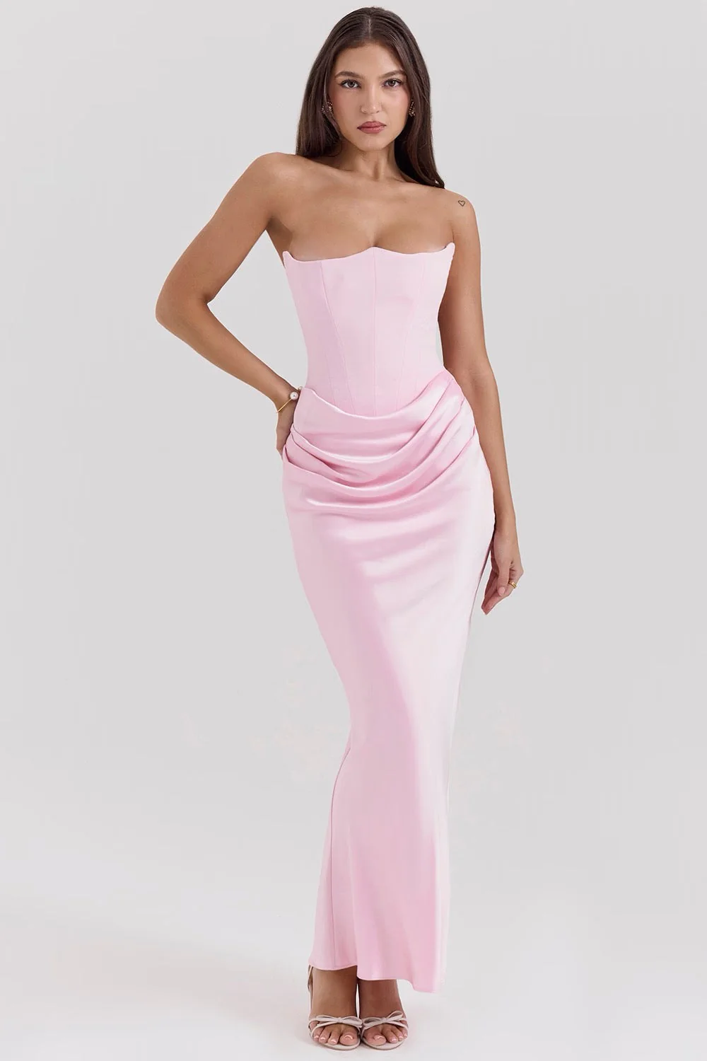 Elegant Retro Solid Color Strapless Party Dress - Image 53