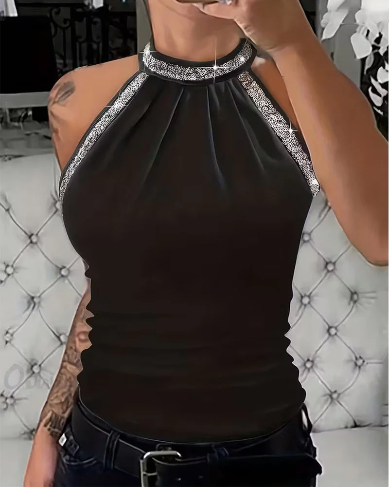 Elegant Sequined Knit Halter Top - Image 2