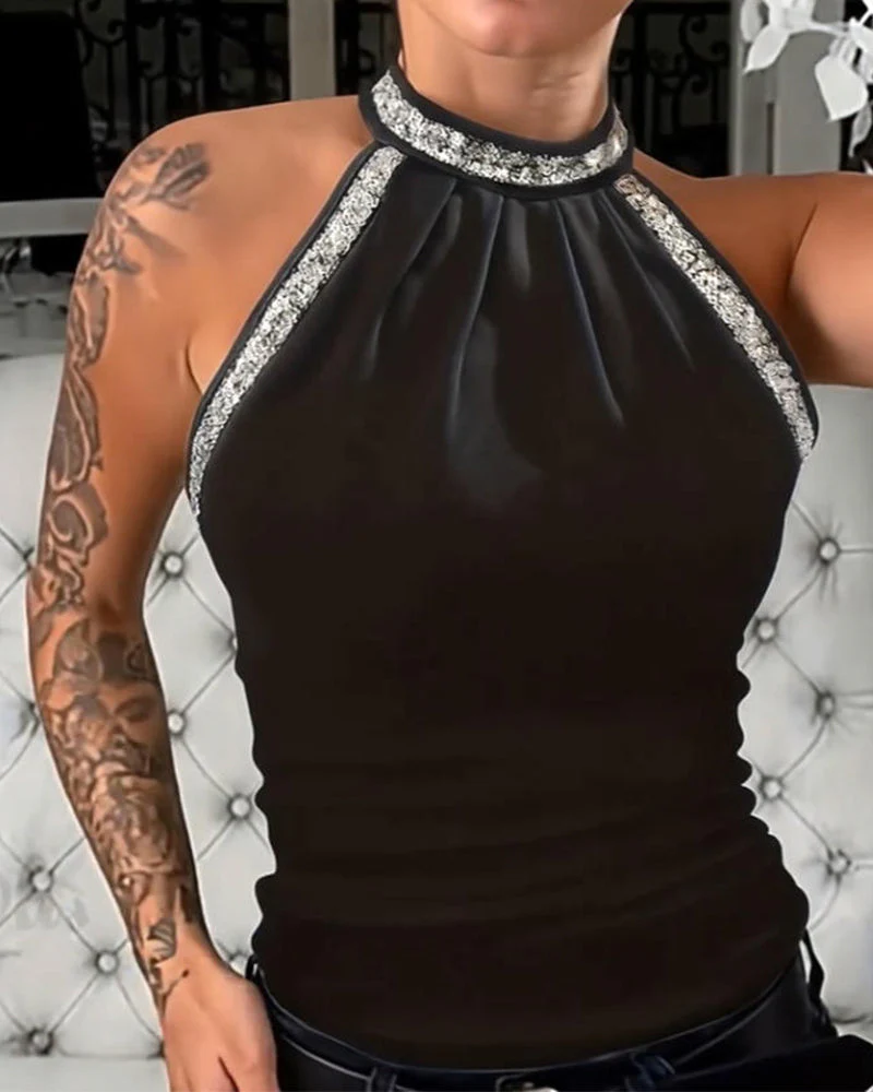 Elegant Sequined Knit Halter Top - Image 5
