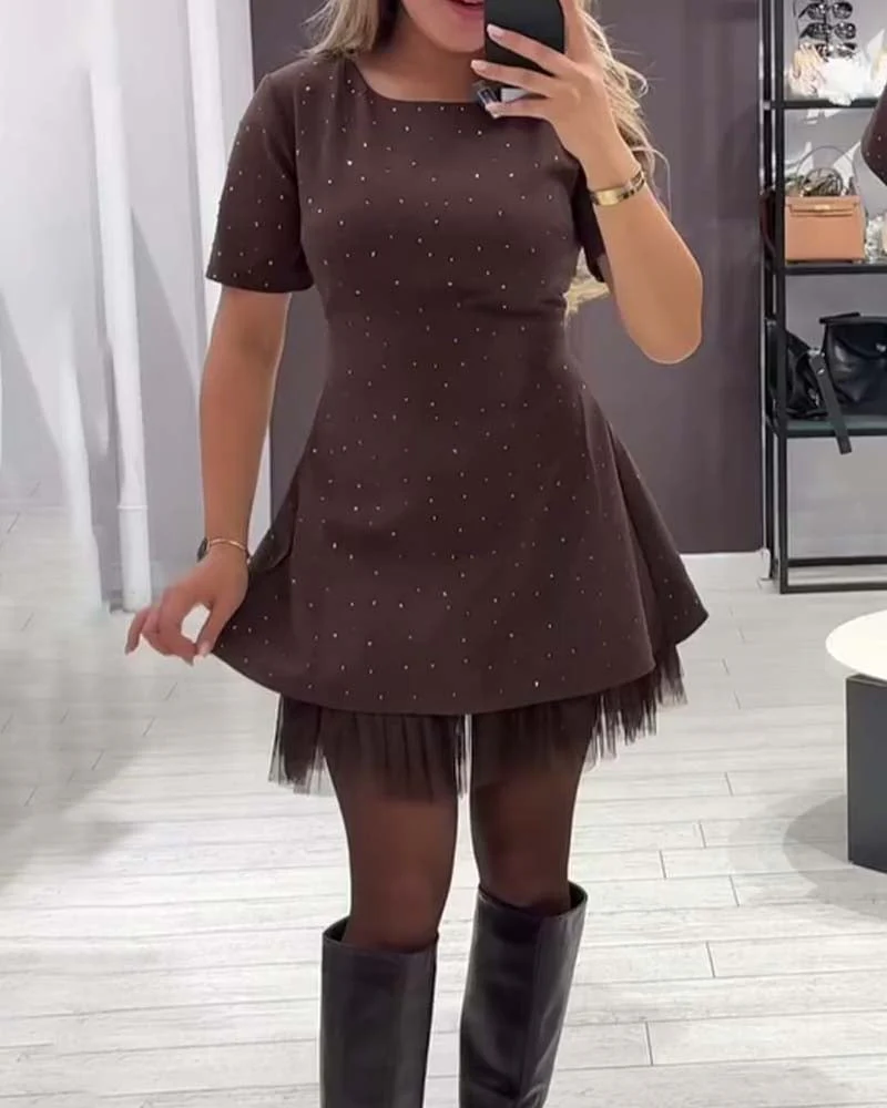 Elegant Shimmering Mesh Patchwork Dress - Image 18