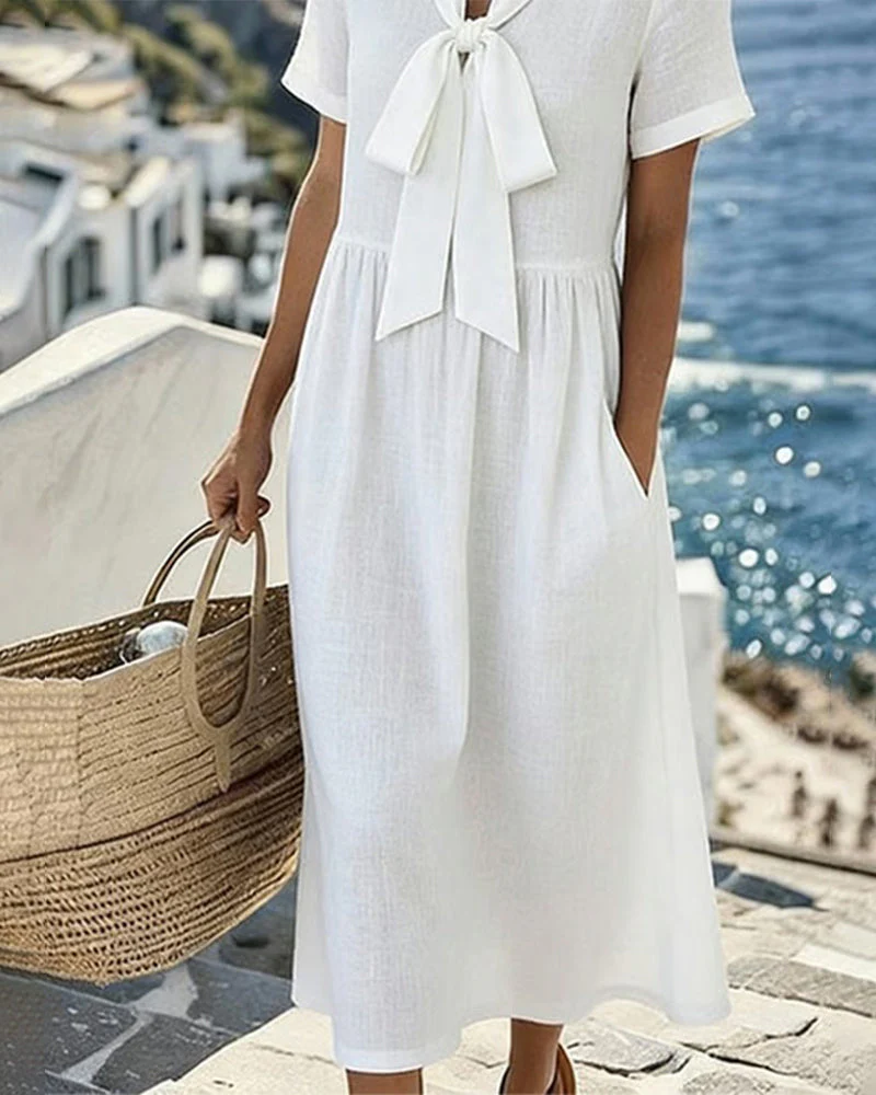 Elegant Short-Sleeved A-Line Dress - Image 2