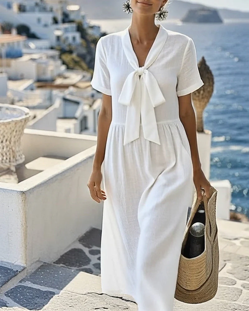 Elegant Short-Sleeved A-Line Dress - Image 3