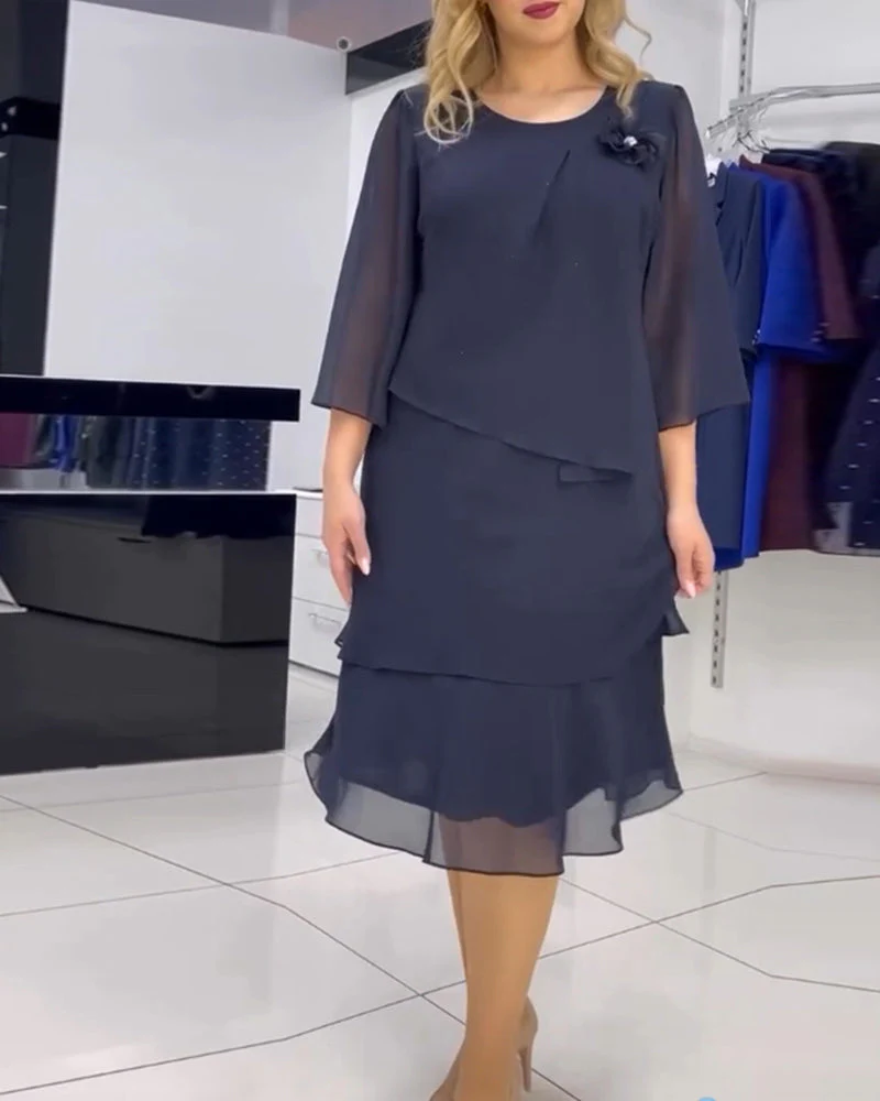 Elegant Solid Color Irregular Patchwork Dress - Image 4