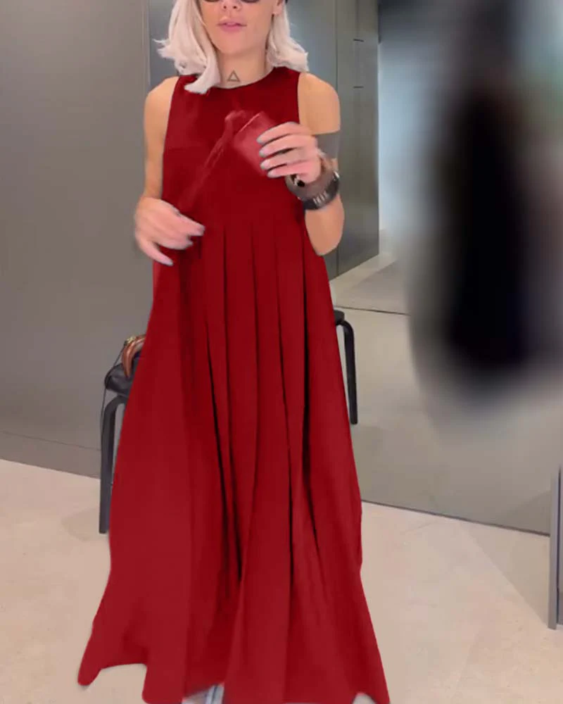 Elegant solid color pleated tank dress - Image 14