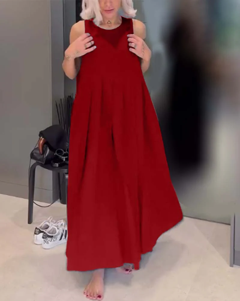 Elegant solid color pleated tank dress - Image 26