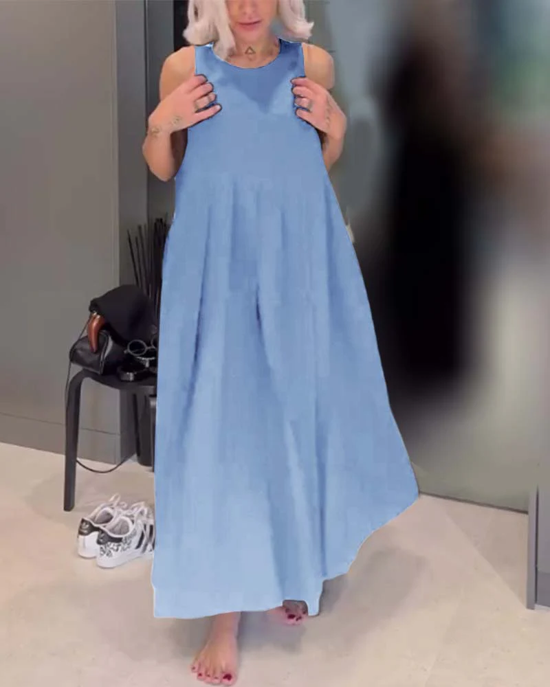 Elegant solid color pleated tank dress - Image 36