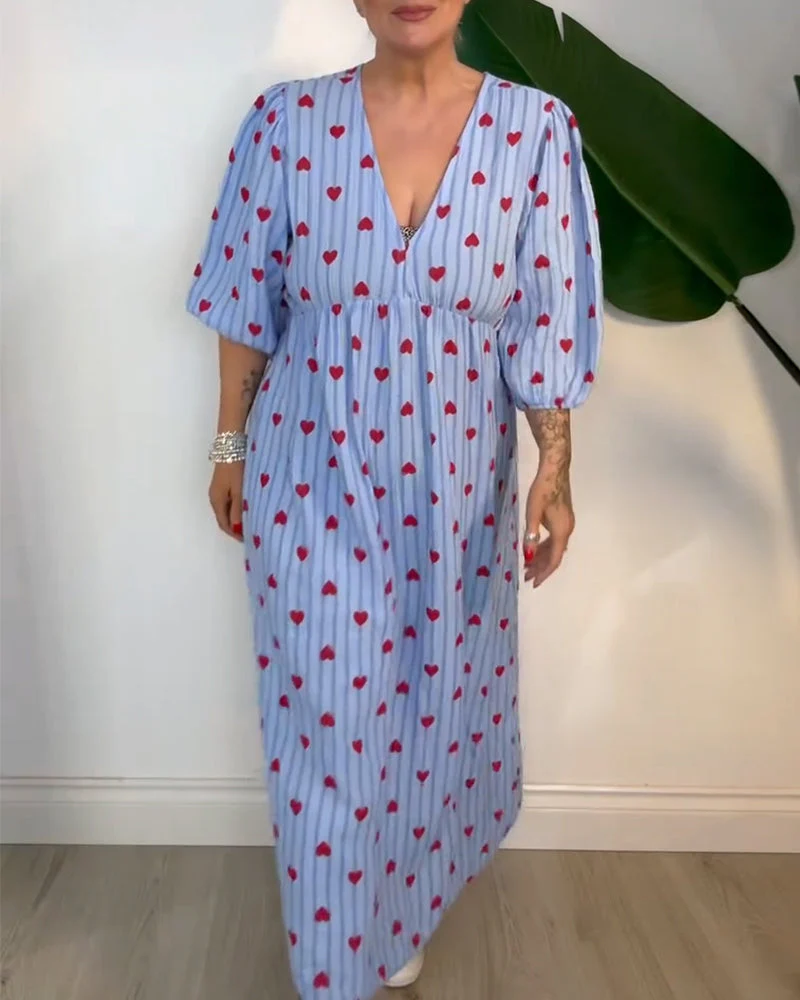 Elegant V-Neck Heart Print Dress - Image 8