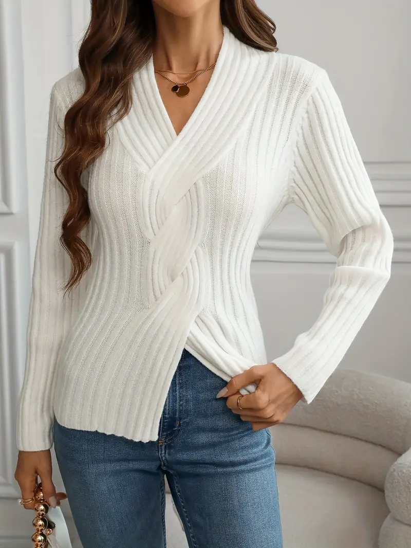 Elegant V-Neck Knit Sweater - Image 10