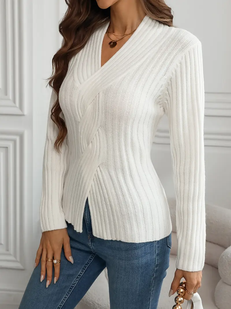 Elegant V-Neck Knit Sweater - Image 2