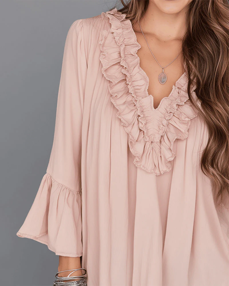 Elegant V-Neck Ruffle Blouse - Image 3