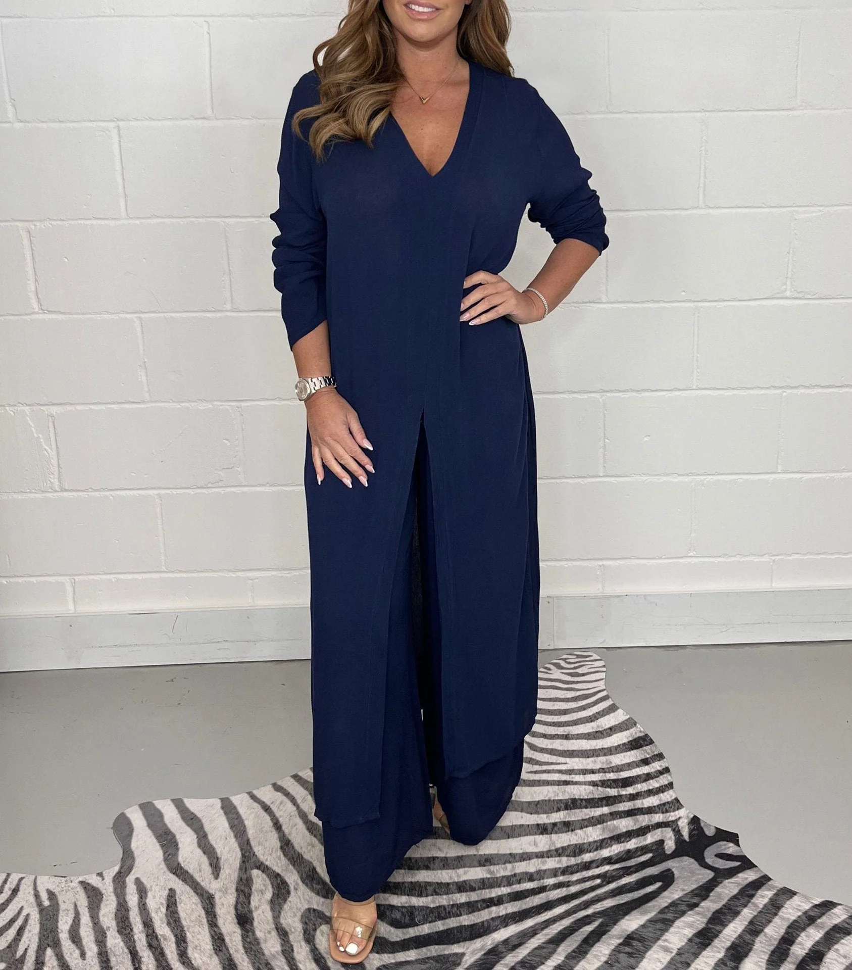 Elegant V-Neck Split Luxe Dress - Image 63