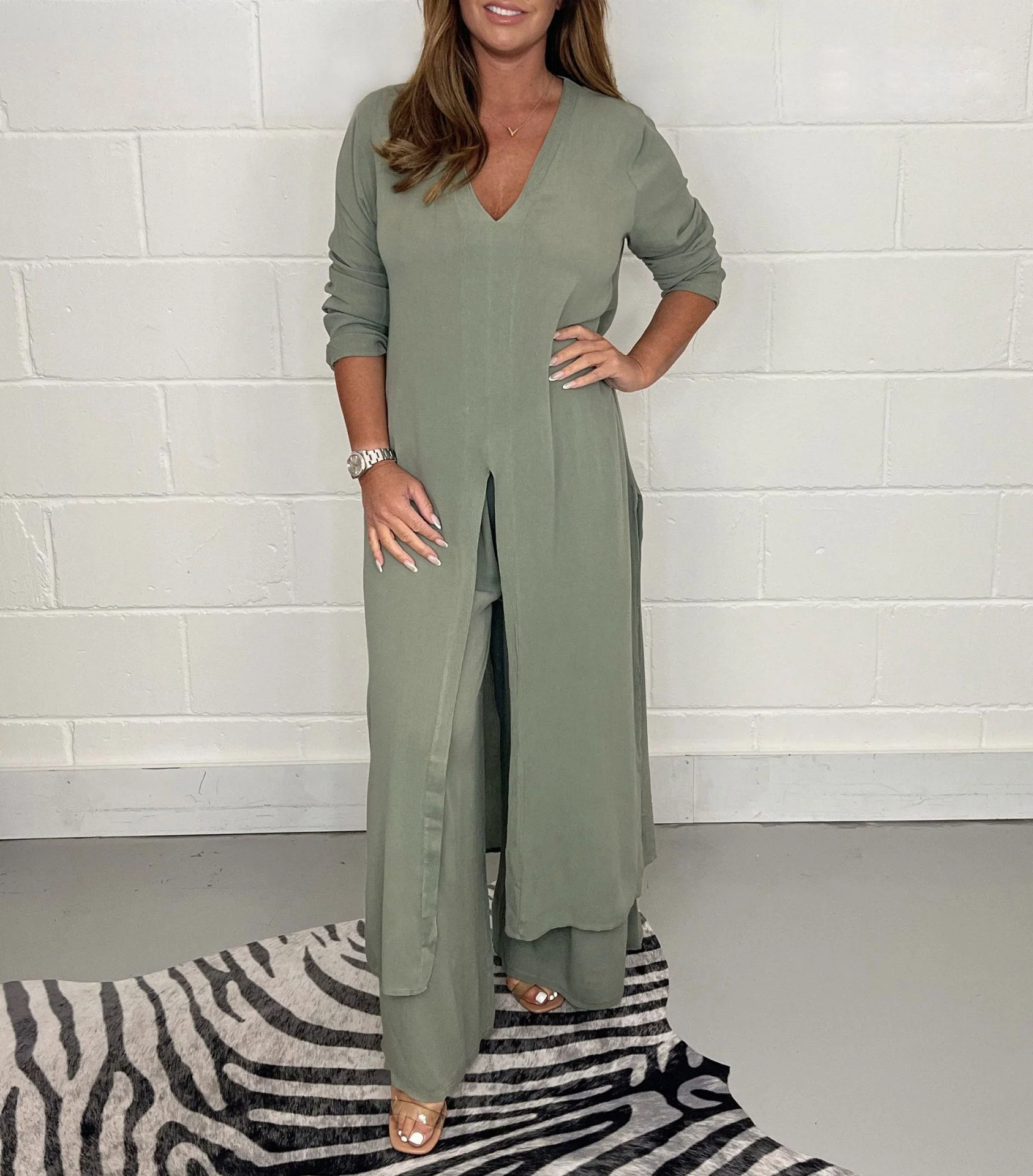Elegant V-Neck Split Luxe Dress - Image 64