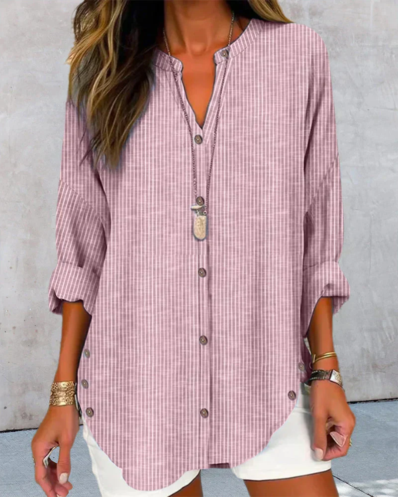 Elegant V-Neck Top With Timeless Stripe Pattern - Image 2