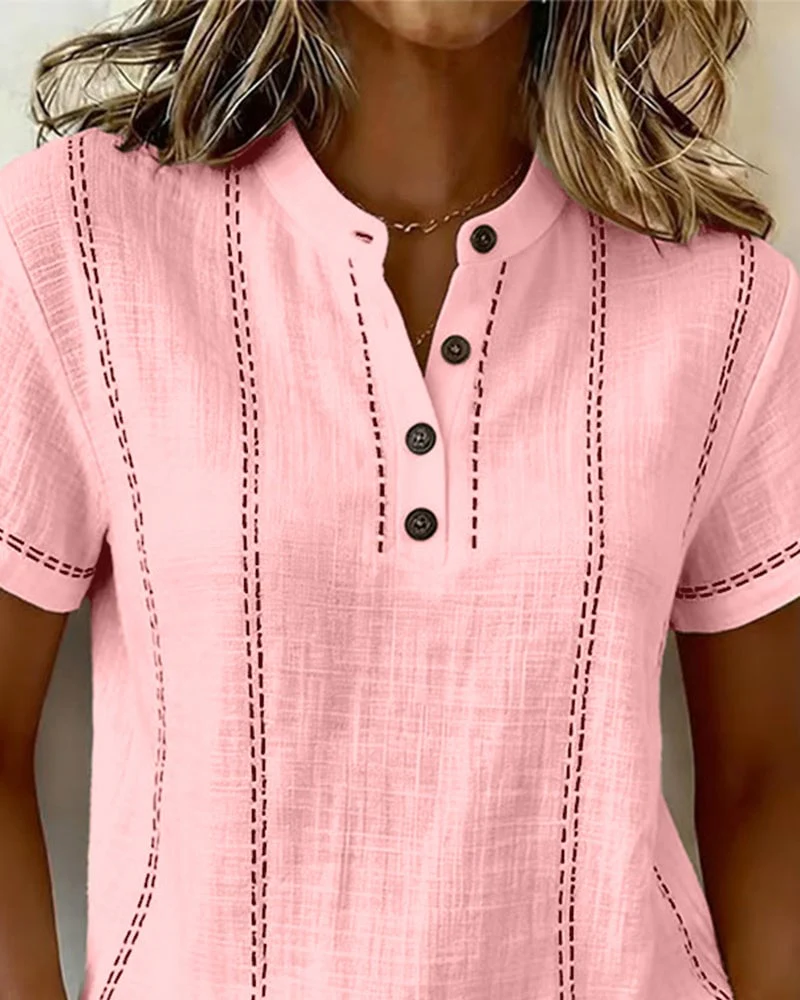 Fashion Casual Button V-Neck T-Shirt - Image 8
