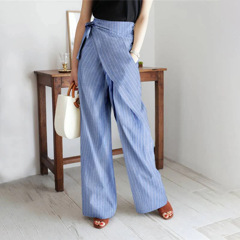 Fashion Lace-Up Striped Pants - Image 3