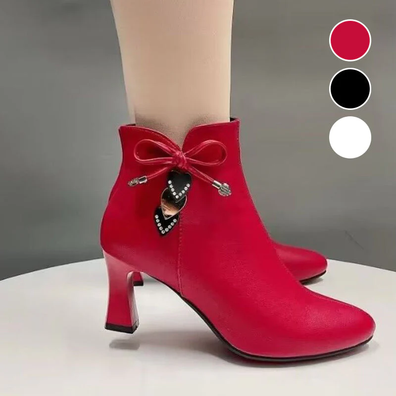 Fashion Pointed Toe Ankle Boots With Bow - Image 3