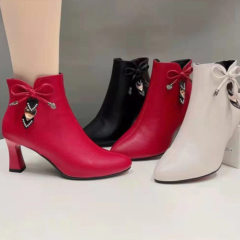 Fashion Pointed Toe Ankle Boots With Bow - Image 4