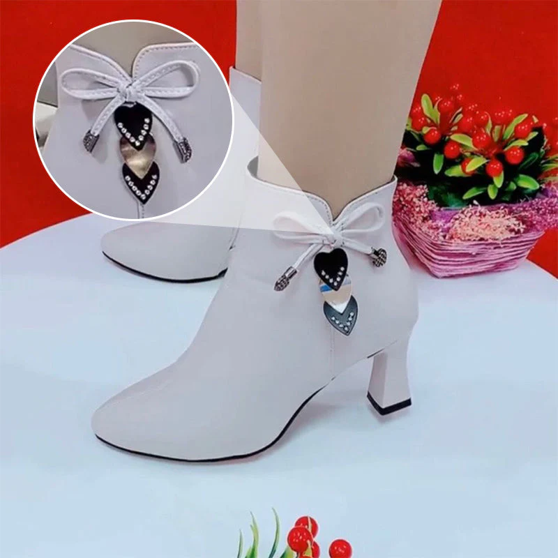 Fashion Pointed Toe Ankle Boots With Bow - Image 9