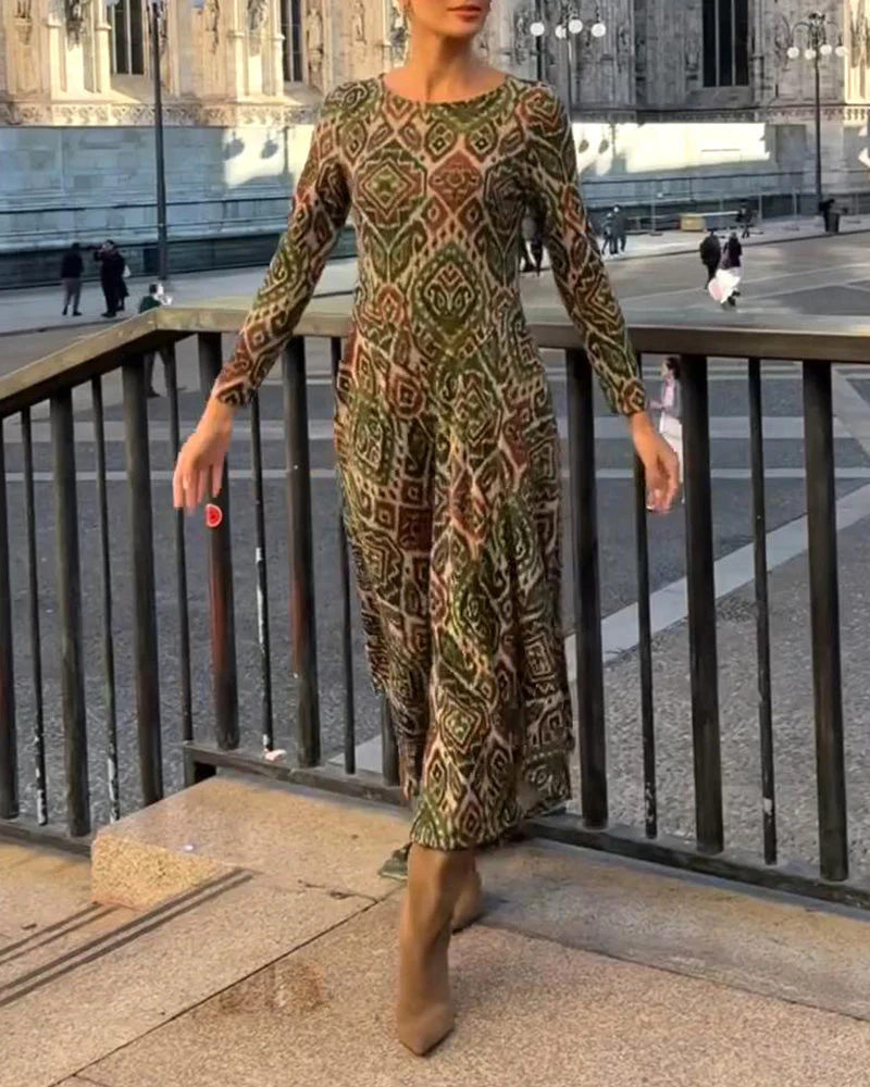 Fashionable Retro Printed Slit Dress - Image 4