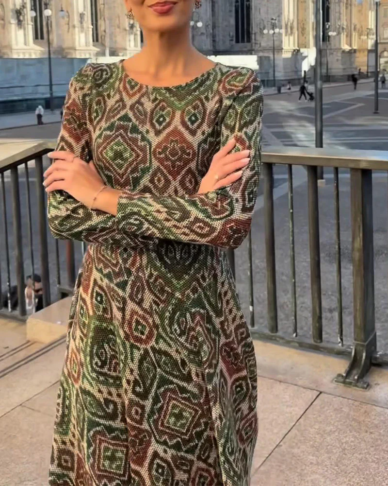 Fashionable Retro Printed Slit Dress - Image 7