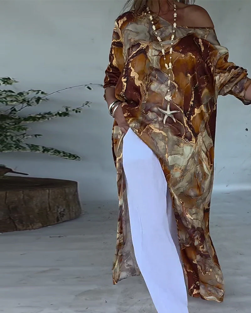 Fashionable Slit Printed Blouse - Image 11