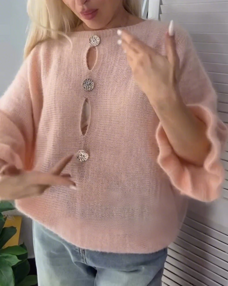Flare Sleeve Cut Out Elegant Sweater - Image 4