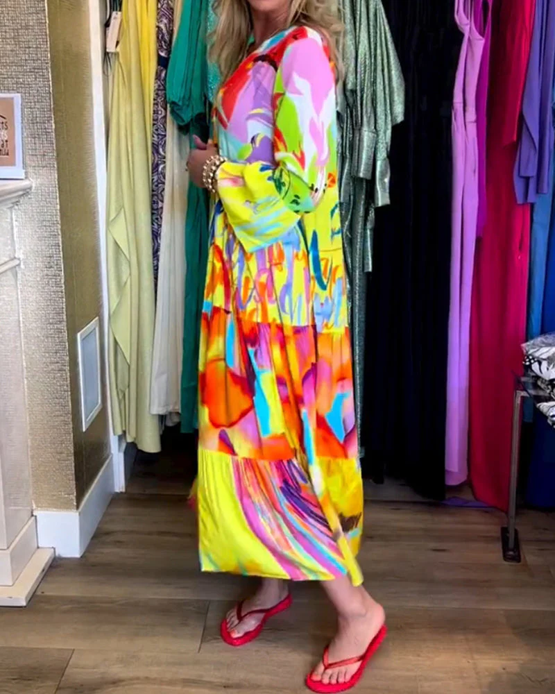 Flared Sleeve Printed Dress - Image 2