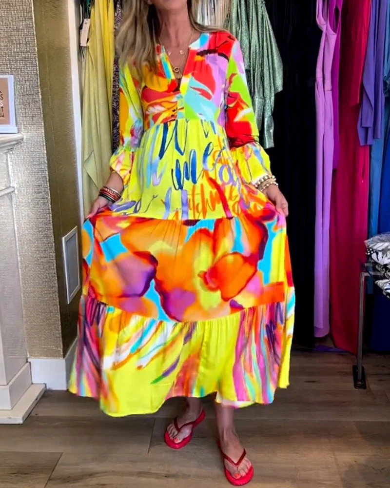 Flared Sleeve Printed Dress - Image 3
