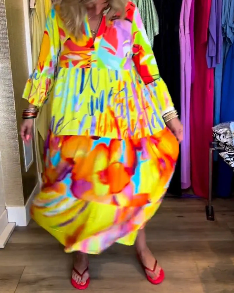 Flared Sleeve Printed Dress - Image 6