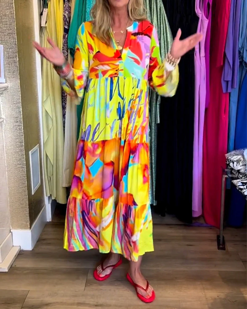 Flared Sleeve Printed Dress - Image 8