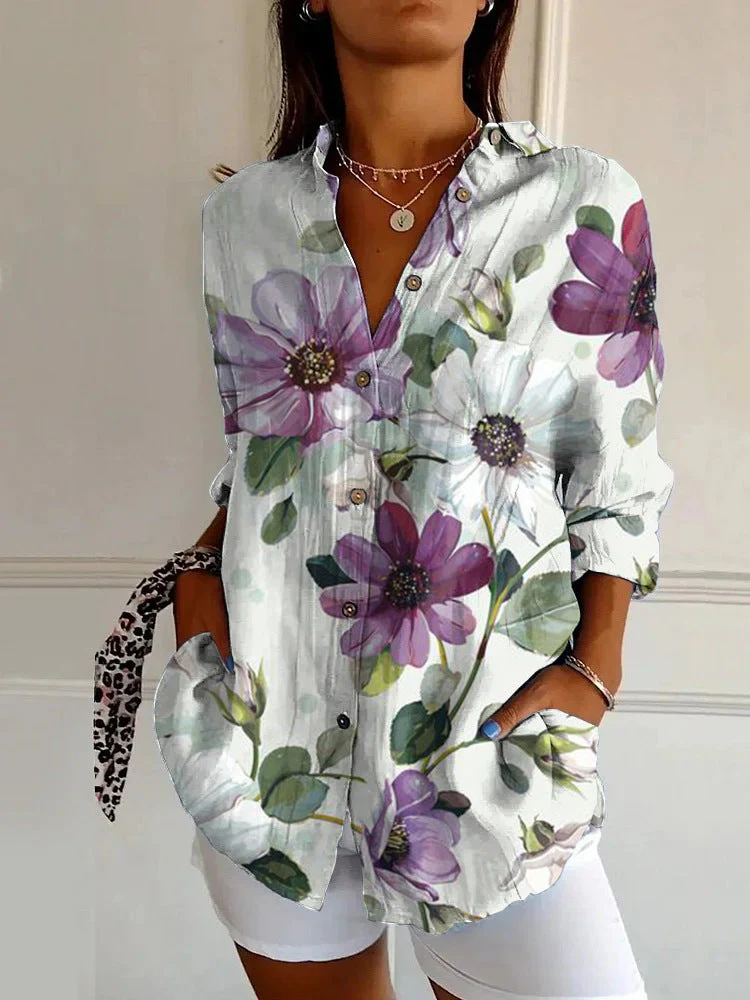 Floral Accent Blouse with Relaxed Vibe - Image 2
