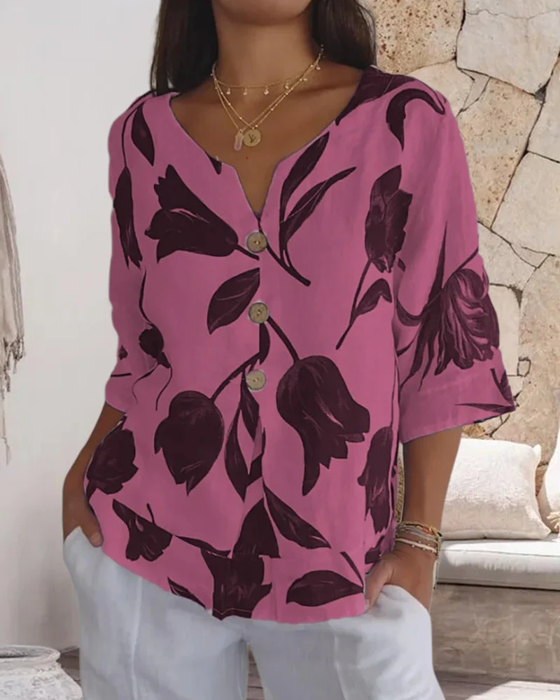 Floral print cotton and linen button-down top - Image 19