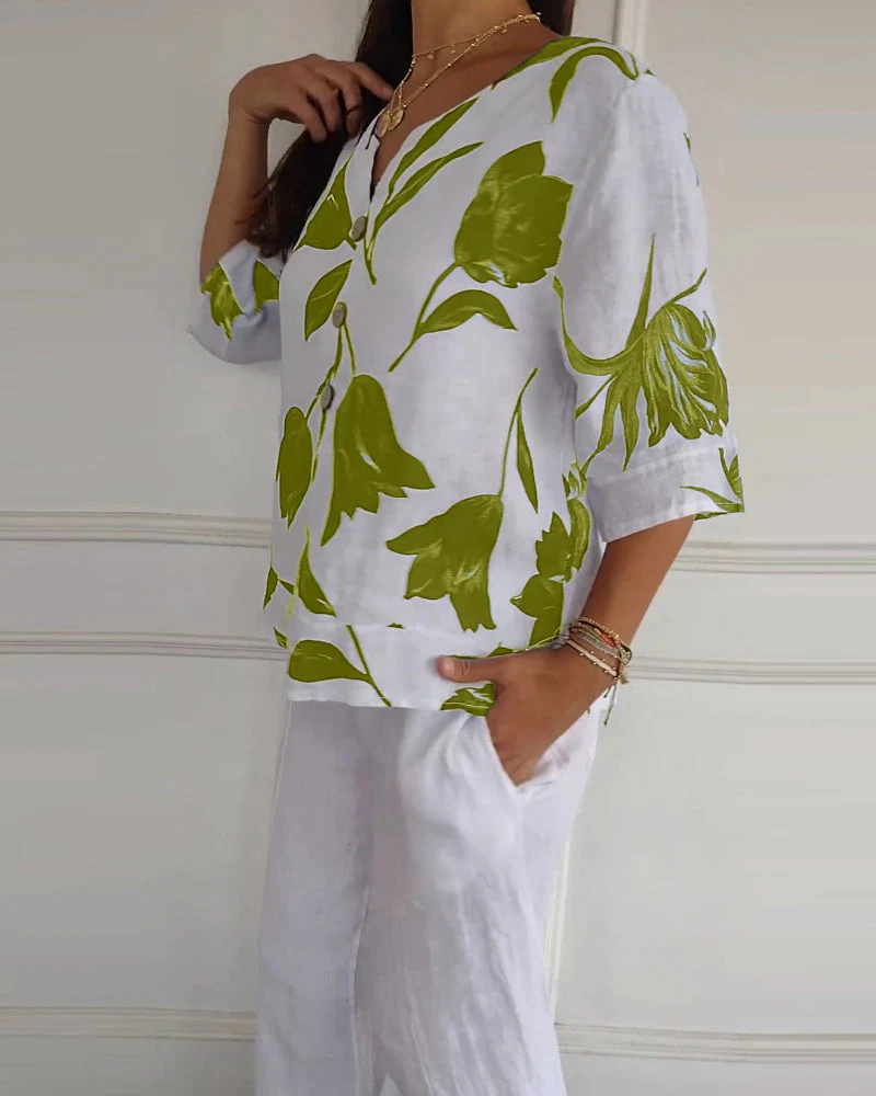 Floral print cotton and linen button-down top - Image 9