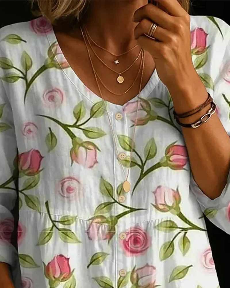 Floral Print Loose Blouse - Image 3