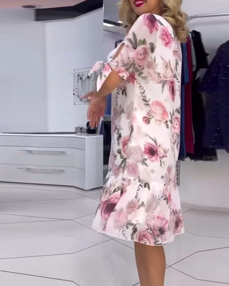 Floral print round neck elegant dress - Image 26