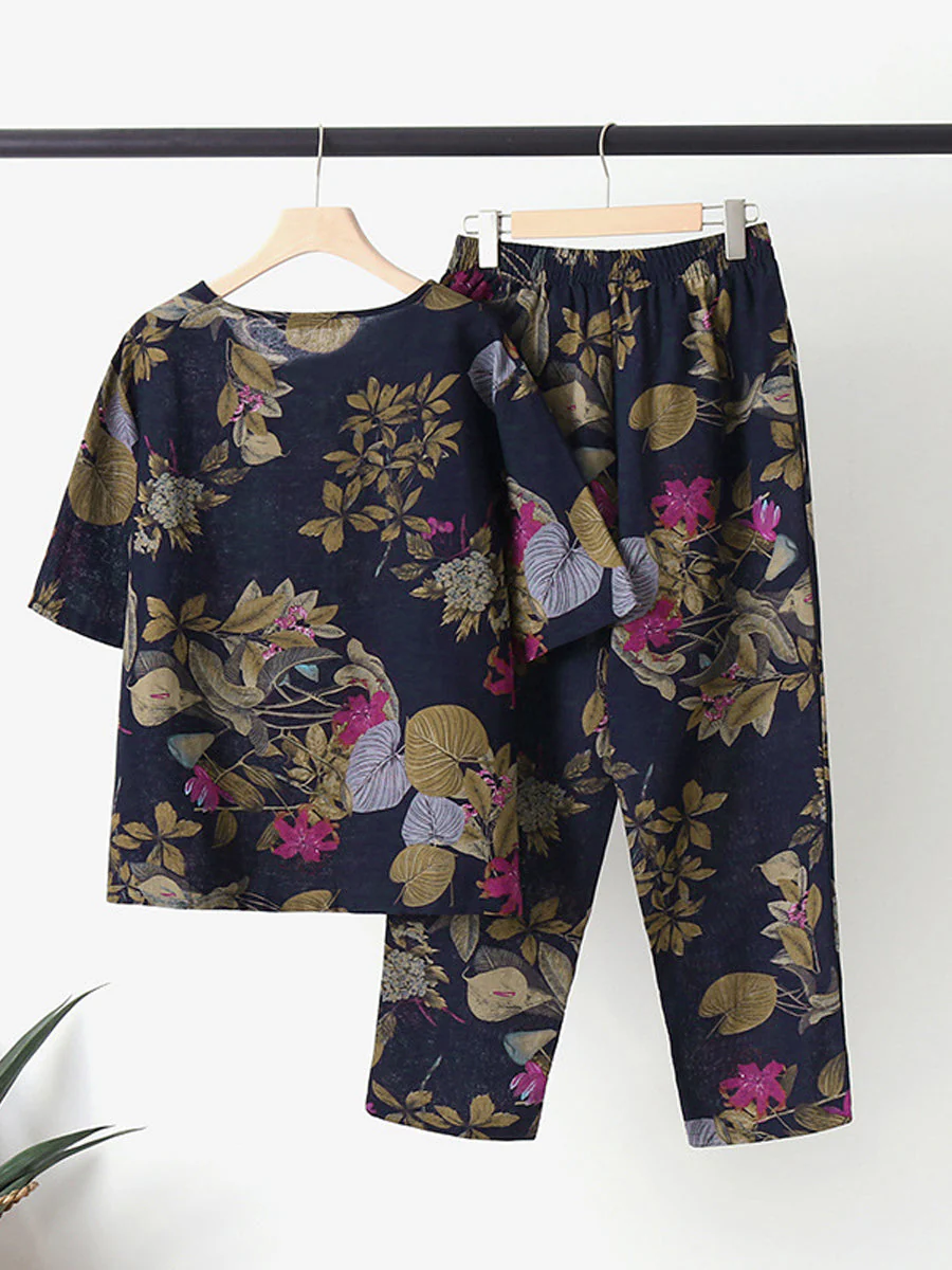 Floral Print Round Neck Two-Piece Set - Image 12