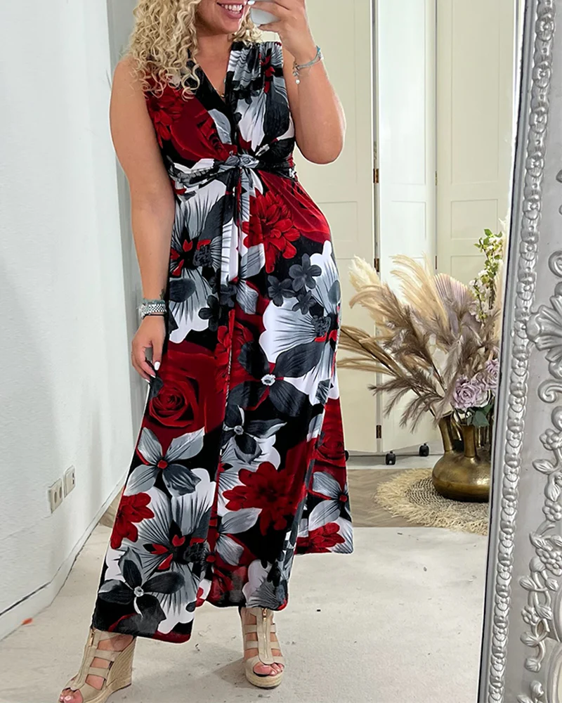 Floral print sleeveless pleated elegant dress - Image 11