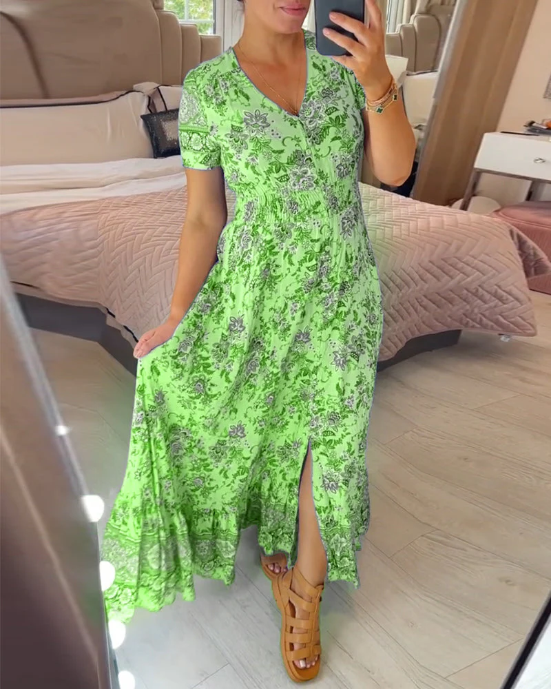 Floral print v-neck dress - Image 37