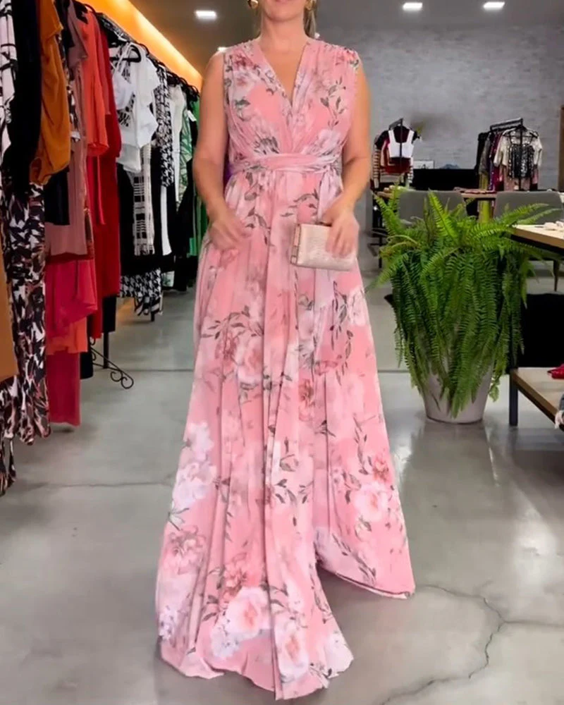 Floral print V-neck elegant sleeveless dress - Image 13