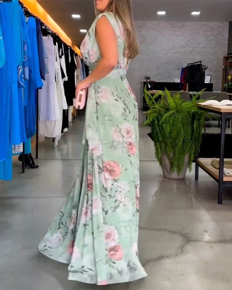 Floral print V-neck elegant sleeveless dress - Image 29